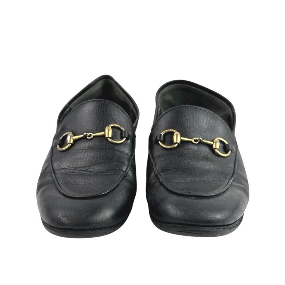 Gucci Women's Black Leather Horsebit Accent Slip On Loafers Flats 35 1/2 US 4.5 - Picture 2 of 9